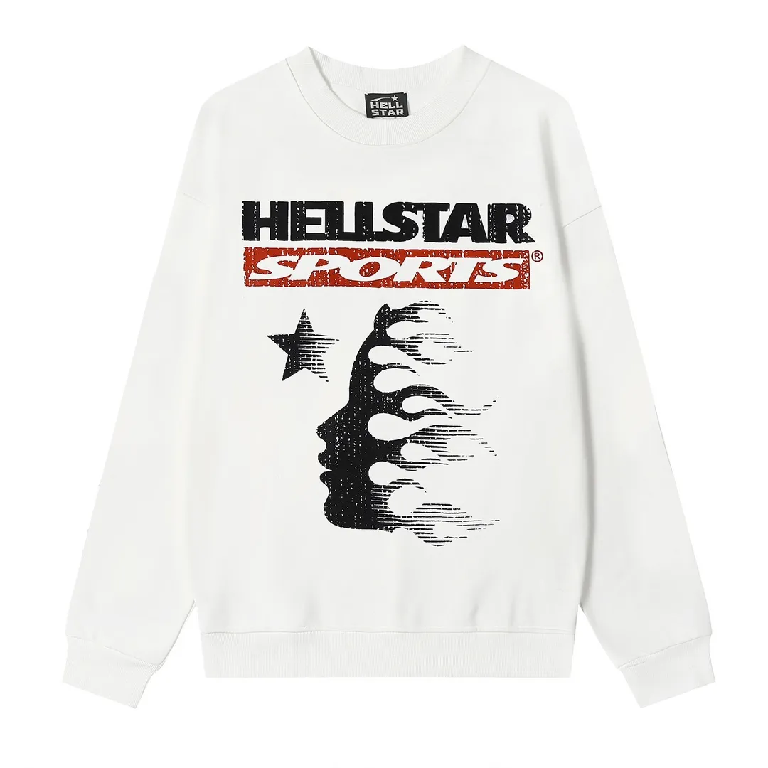 8819# P160 Hellstar high-quality Hellstar American trendy printed cotton terry crew neck sweatshirt Color: White Black Size: S M L XL