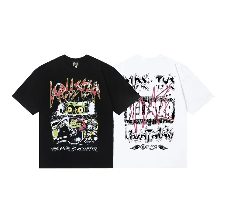 6715# P116 Hellstar American fashion high street pure cotton loose short-sleeved T-shirt Color: White Black Size: S M L XL