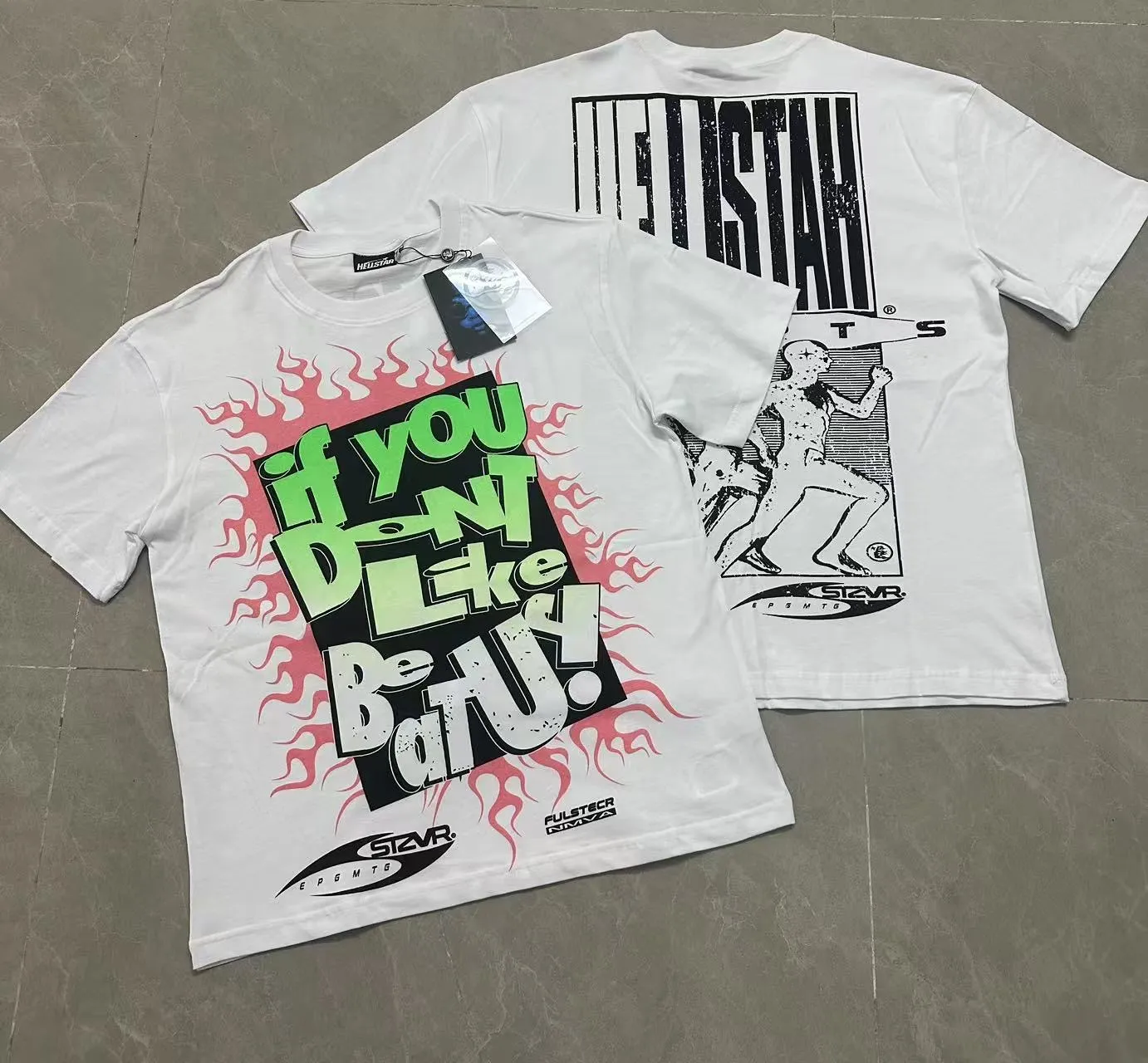P108 Real-stock Hellstar Cross-border European and American style, street fashion brand pure cotton T-shirt Fabric (fabric): 32 pieces of 240g heavy combed double yarn pure cotton Size (size): S-M- L- X L Color (colour): white