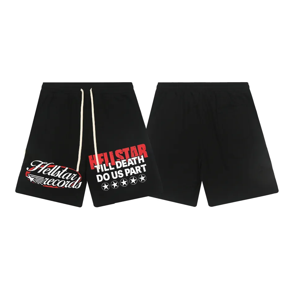 1112# P150 Hellstar pure cotton terry 350g printed casual shorts Color: Black Size: S M L XL