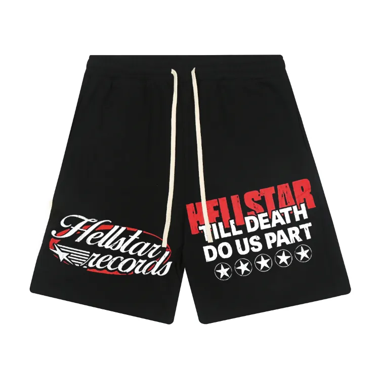 1112# P150 Hellstar pure cotton terry 350g printed casual shorts Color: Black Size: S M L XL