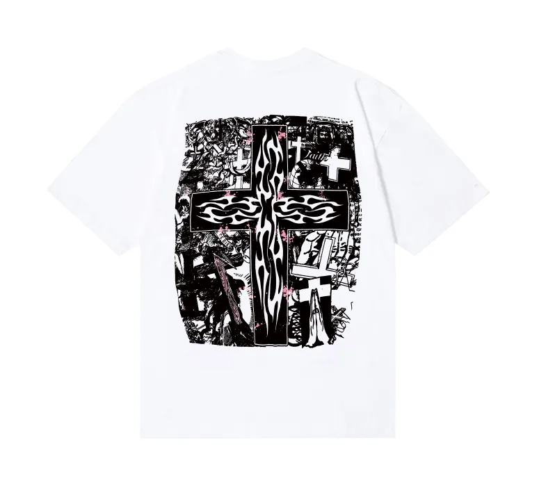 6776# P116 Hellstar American fashionable high street pure cotton loose short-sleeved T-shirt Color: White Apricot Size: S M L XL