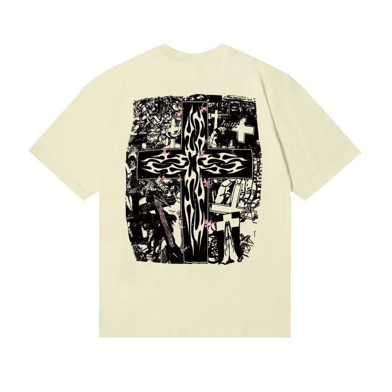 6776# P116 Hellstar American fashionable high street pure cotton loose short-sleeved T-shirt Color: White Apricot Size: S M L XL
