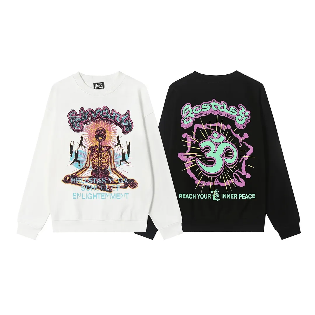 8813# P160 Hellstar high-quality Hellstar American trendy printed cotton terry crew neck sweatshirt Color: White Black Size: S M L XL