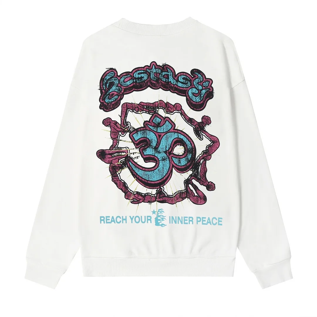 8813# P160 Hellstar high-quality Hellstar American trendy printed cotton terry crew neck sweatshirt Color: White Black Size: S M L XL