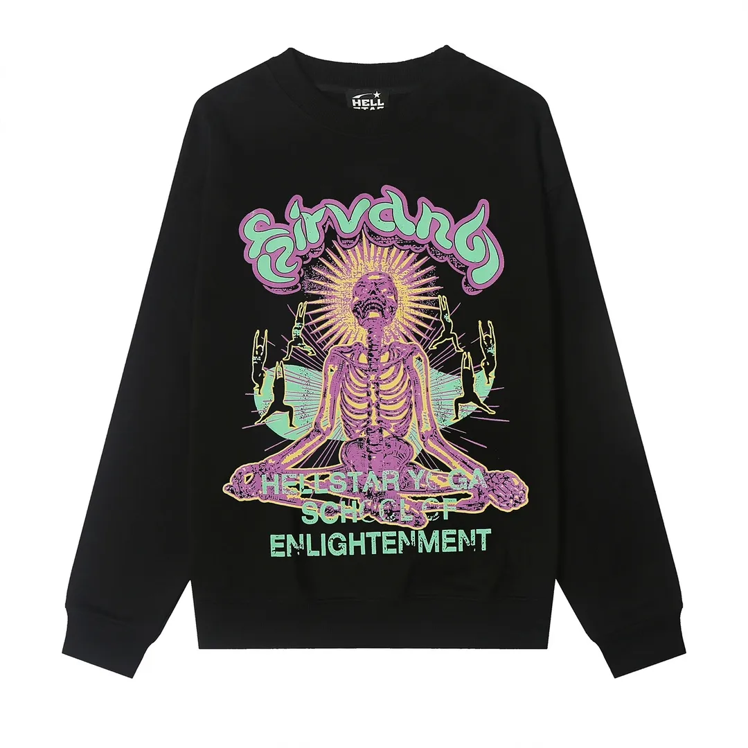 8813# P160 Hellstar high-quality Hellstar American trendy printed cotton terry crew neck sweatshirt Color: White Black Size: S M L XL