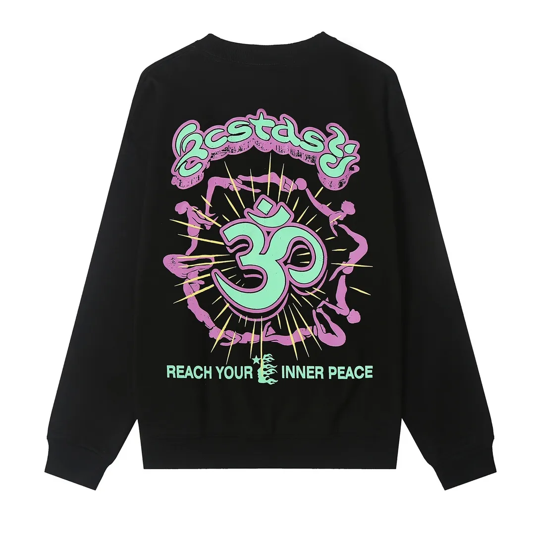 8813# P160 Hellstar high-quality Hellstar American trendy printed cotton terry crew neck sweatshirt Color: White Black Size: S M L XL