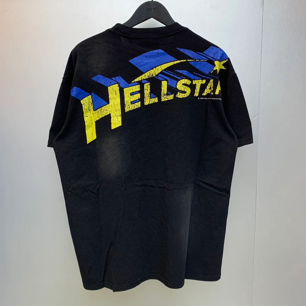 P134 HELLSTAR SUPERHERO T SHIRT HALLOWEEN original spray-painted distressed cotton T-shirt, the new hot beauty trend Hellstar!  Standard beauty and trendy workmanship, original customization (fabric, pattern, printing, hang tag, main mark, etc.), exaggerated style, explosive style, dare to break through tradition, bring adventurous new fashion experience!   YoungBoy, the most popular rapper in the youth circle, has shot a lot of models for him, and celebrities such as Dababy and Swae Lee frequently get dressed!  color: black Size: S, M, L, XL