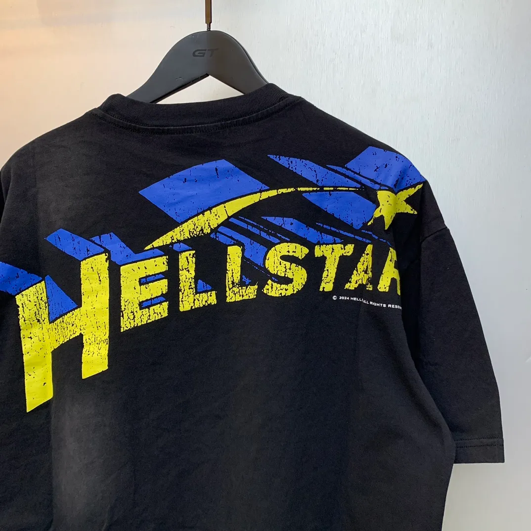 P134 HELLSTAR SUPERHERO T SHIRT HALLOWEEN original spray-painted distressed cotton T-shirt, the new hot beauty trend Hellstar!  Standard beauty and trendy workmanship, original customization (fabric, pattern, printing, hang tag, main mark, etc.), exaggerated style, explosive style, dare to break through tradition, bring adventurous new fashion experience!   YoungBoy, the most popular rapper in the youth circle, has shot a lot of models for him, and celebrities such as Dababy and Swae Lee frequently get dressed!  color: black Size: S, M, L, XL