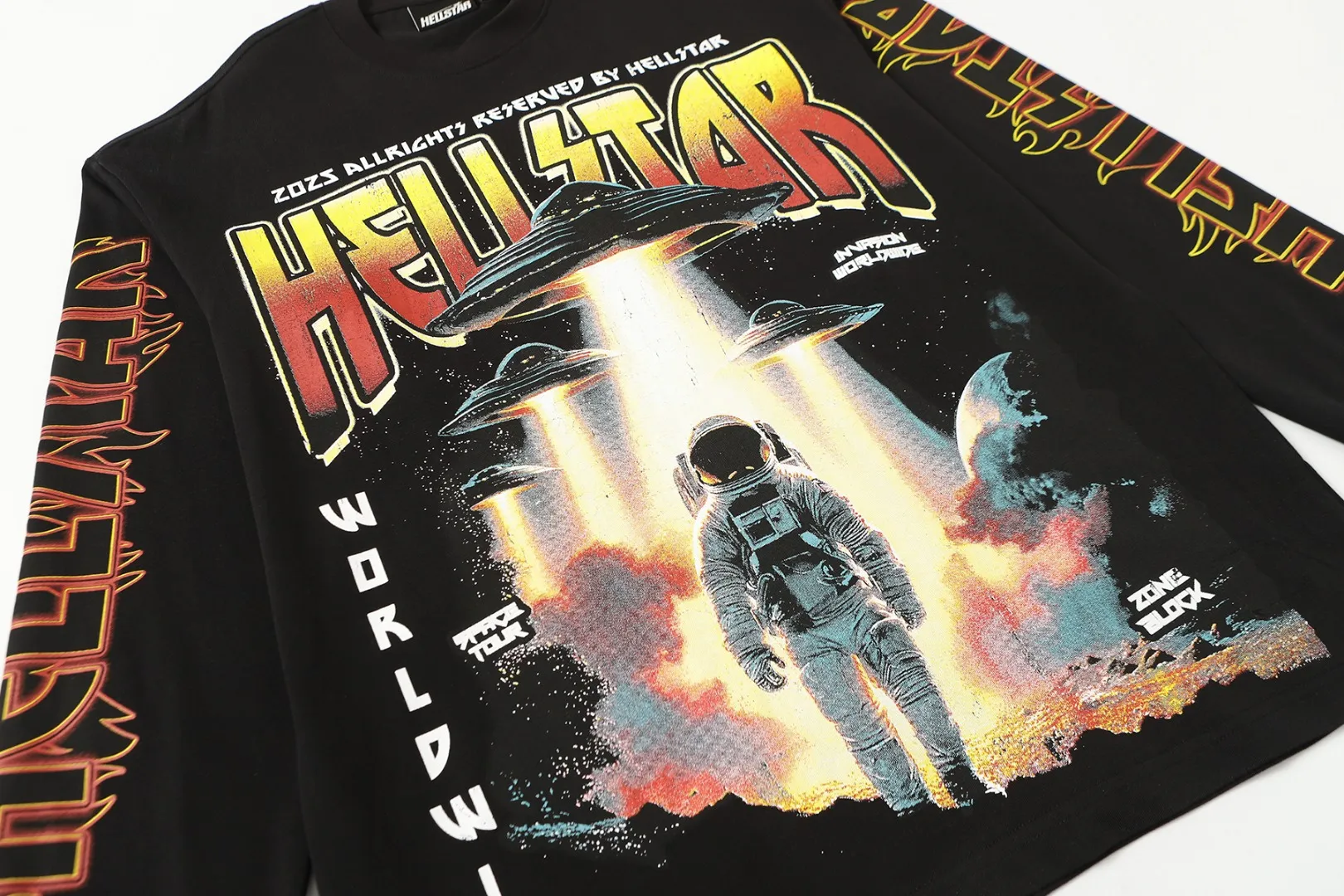 P140 Real stock Hellstar Cross-border European and American style/street brand pure cotton long-sleeved T-shirt Fabric (fabric): High-density 26-count 270-gram heavy combed double yarn pure cotton Size (size): S-M- L- X L Color (colour): Reactive black