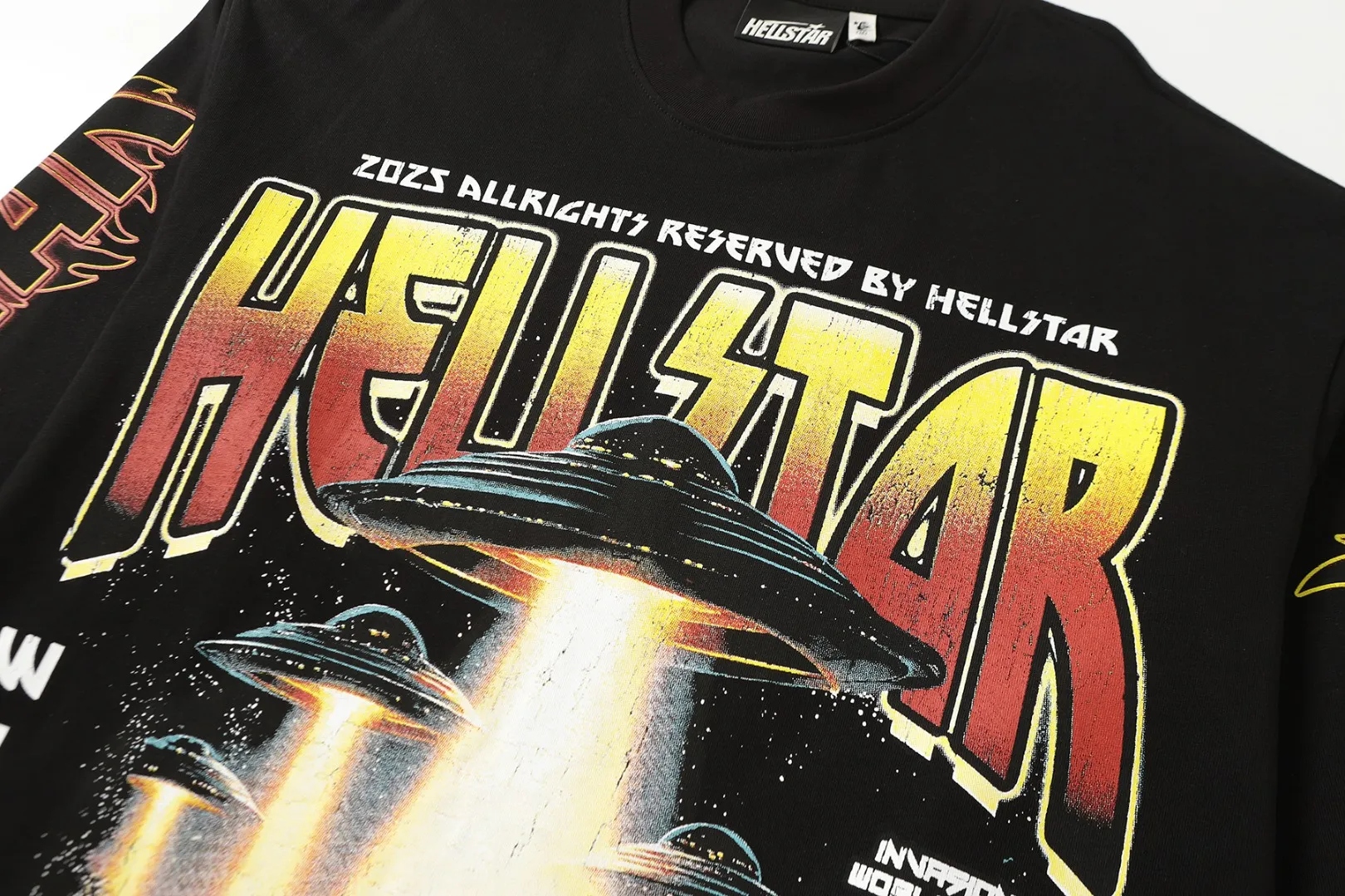 P140 Real stock Hellstar Cross-border European and American style/street brand pure cotton long-sleeved T-shirt Fabric (fabric): High-density 26-count 270-gram heavy combed double yarn pure cotton Size (size): S-M- L- X L Color (colour): Reactive black