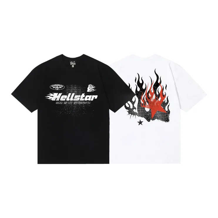 6770# P112 Hellstar American fashion high street pure cotton loose short-sleeved T-shirt Color: White Black Size: S M L XL