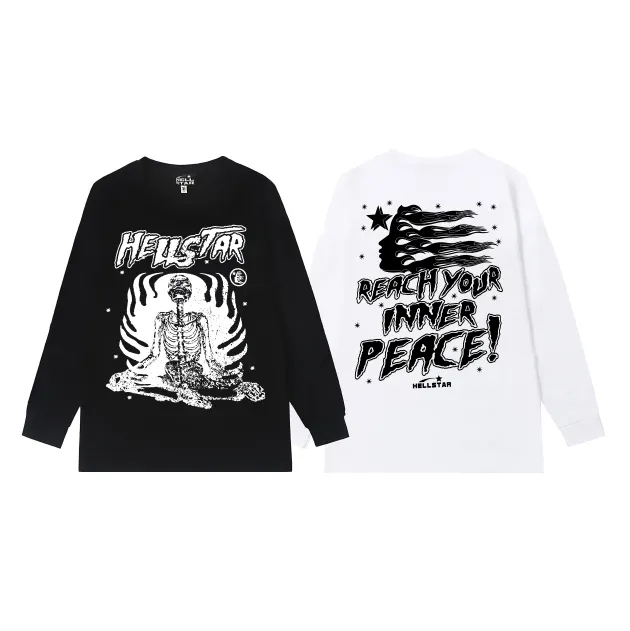 5518# P136 Hellstar Hellstar letter print lightning high street men and women hip-hop loose long-sleeved T-shirt Color: Black White Size: S M L XL