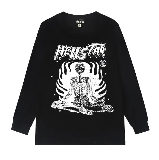 5518# P136 Hellstar Hellstar letter print lightning high street men and women hip-hop loose long-sleeved T-shirt Color: Black White Size: S M L XL