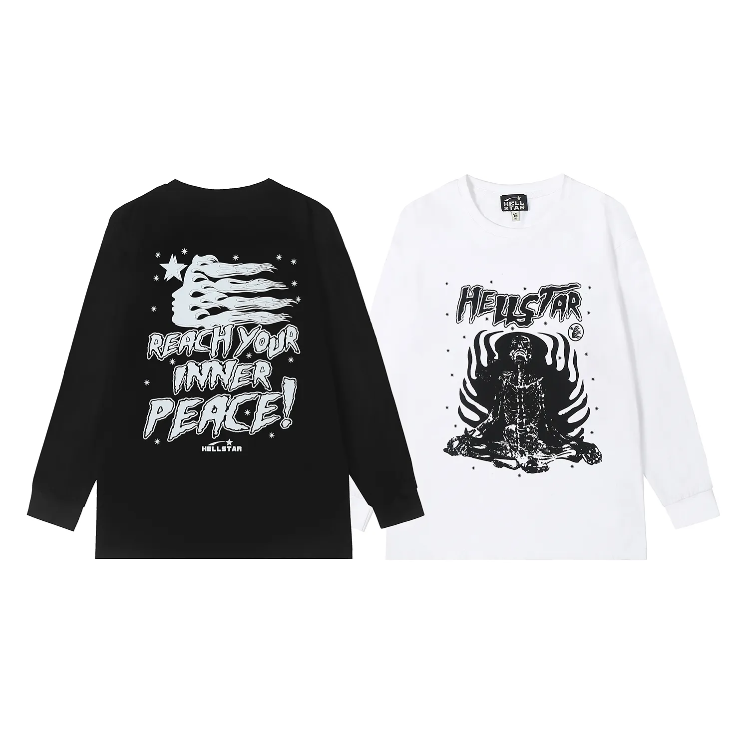5518# P136 Hellstar Hellstar letter print lightning high street men and women hip-hop loose long-sleeved T-shirt Color: Black White Size: S M L XL
