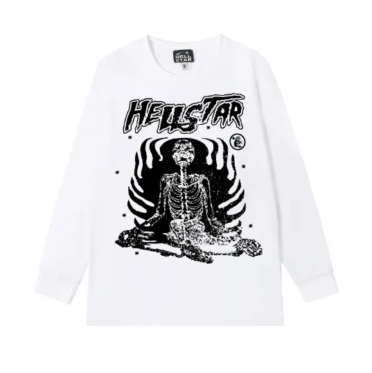 5518# P136 Hellstar Hellstar letter print lightning high street men and women hip-hop loose long-sleeved T-shirt Color: Black White Size: S M L XL