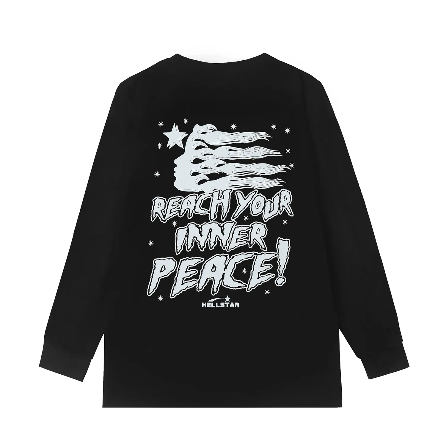 5518# P136 Hellstar Hellstar letter print lightning high street men and women hip-hop loose long-sleeved T-shirt Color: Black White Size: S M L XL