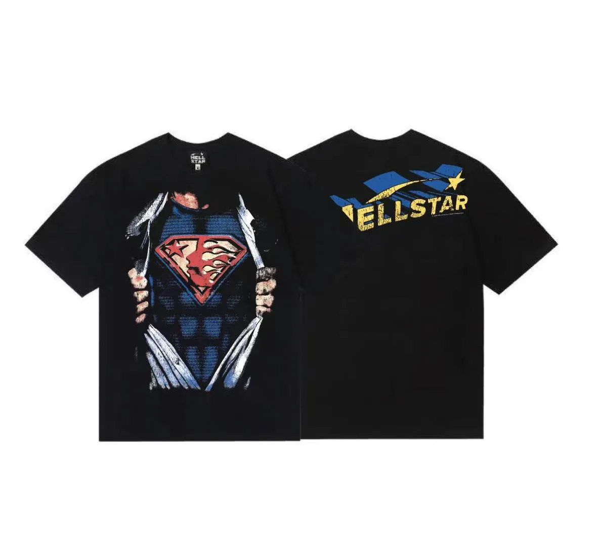 6800# P112 Hellstar American fashion high street pure cotton loose short-sleeved T-shirt Color: Black Size: S M L XL