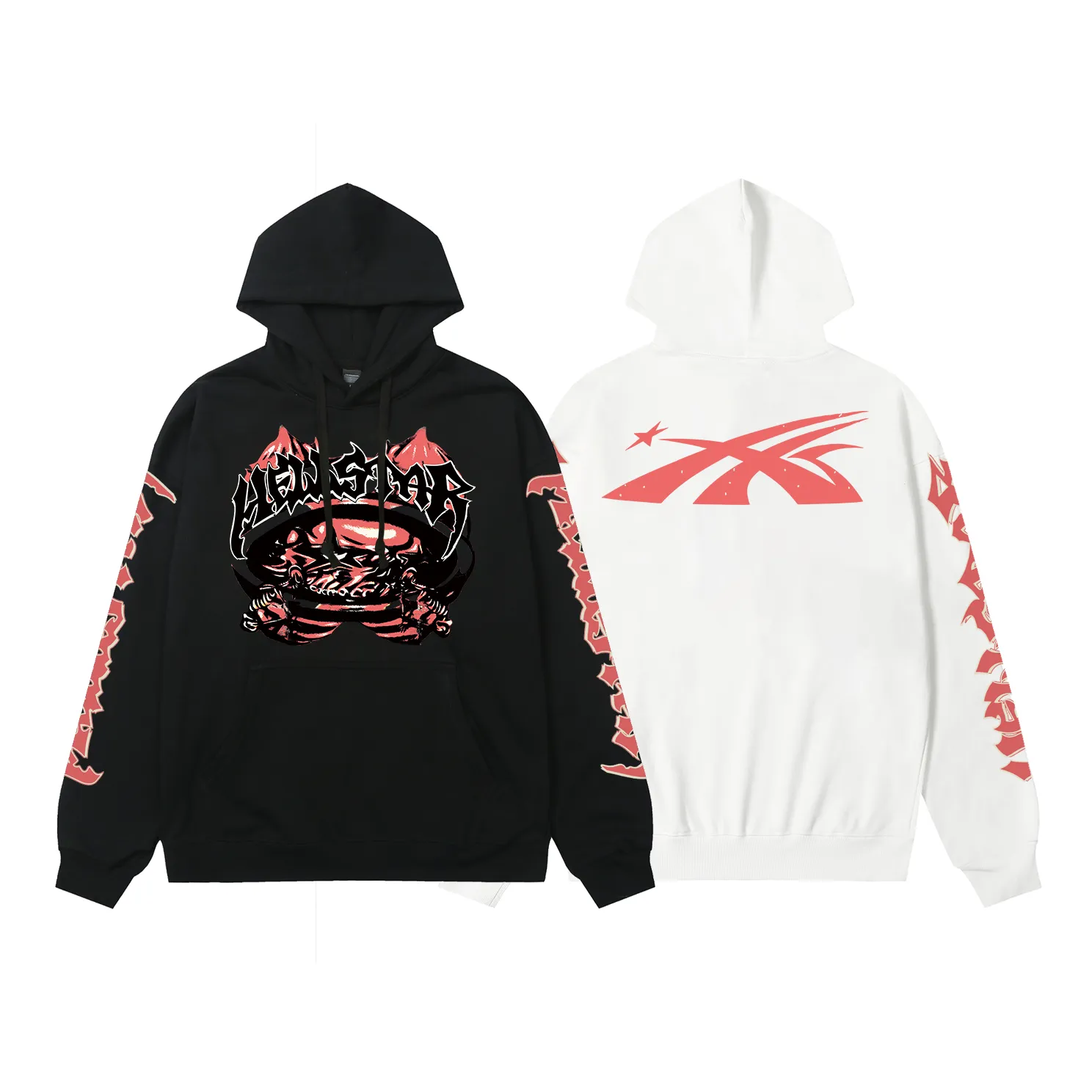9916# P196 Ins American hip-hop trendy brand hellstar letter printed high street loose hooded pullover sweatshirt for men and women Color: Black White Size: S M L XL