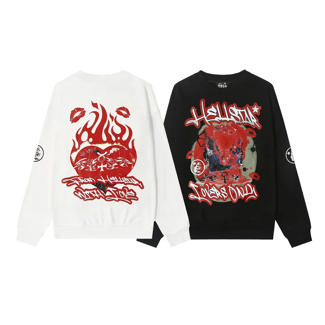 8802# P160 Hellstar high-quality Hellstar American trendy printed cotton terry crew neck sweatshirt Color: White Black Size: S M L XL