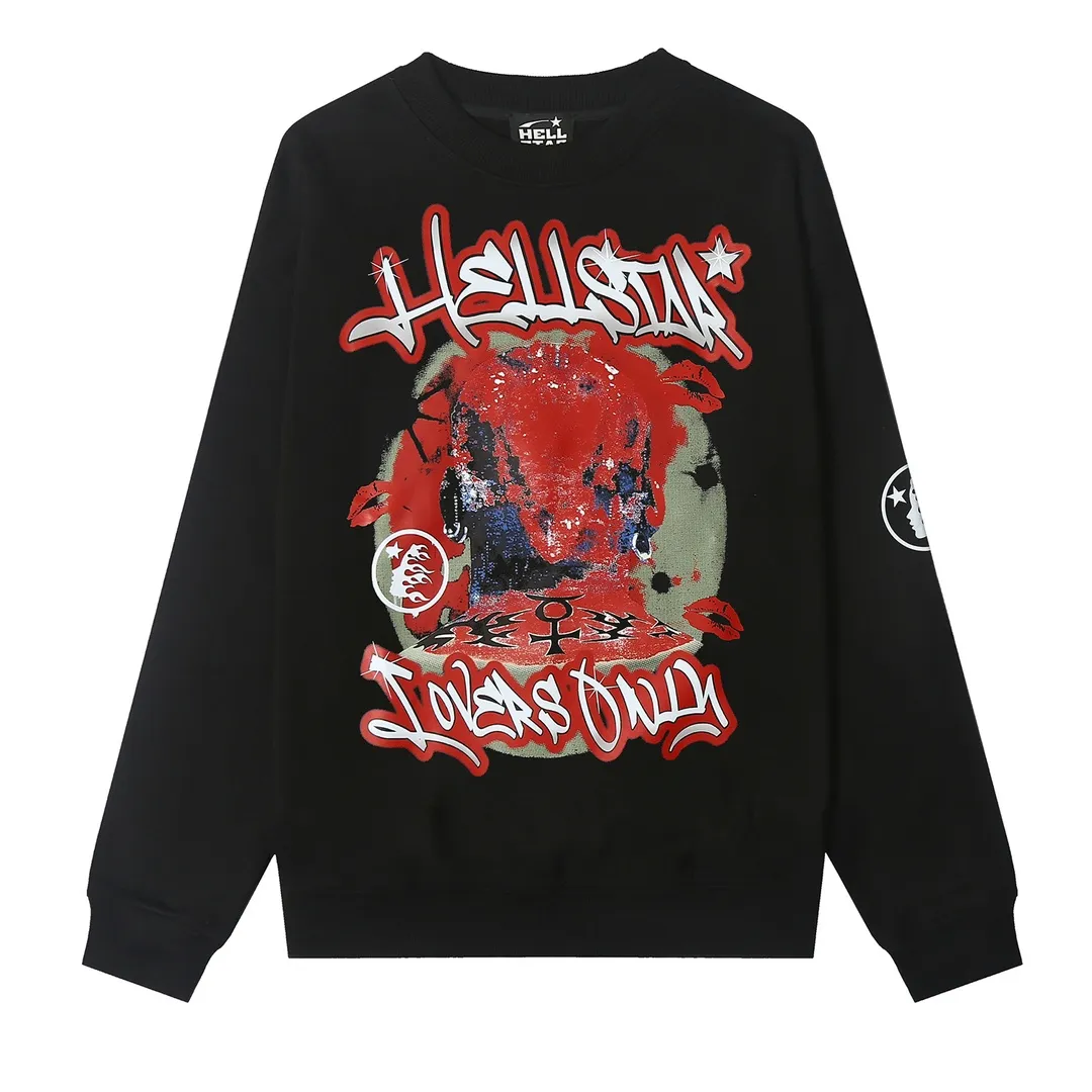8802# P160 Hellstar high-quality Hellstar American trendy printed cotton terry crew neck sweatshirt Color: White Black Size: S M L XL