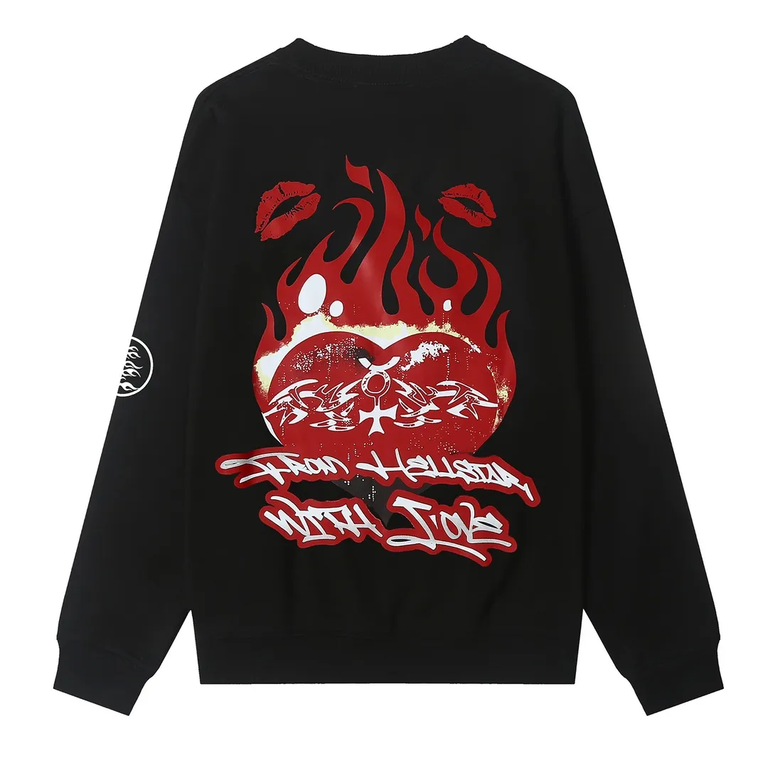 8802# P160 Hellstar high-quality Hellstar American trendy printed cotton terry crew neck sweatshirt Color: White Black Size: S M L XL