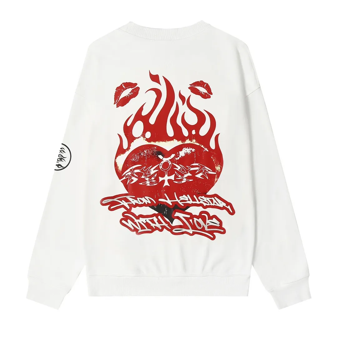 8802# P160 Hellstar high-quality Hellstar American trendy printed cotton terry crew neck sweatshirt Color: White Black Size: S M L XL