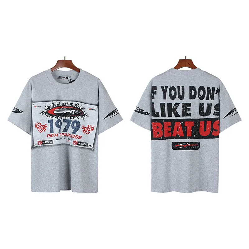 P116 Real shot of Hellstar Hellstar high street pure cotton loose short-sleeved T-shirt Fabric: 240g 32 count fine cotton double yarn pure cotton Color: Gray Size: S M L XL