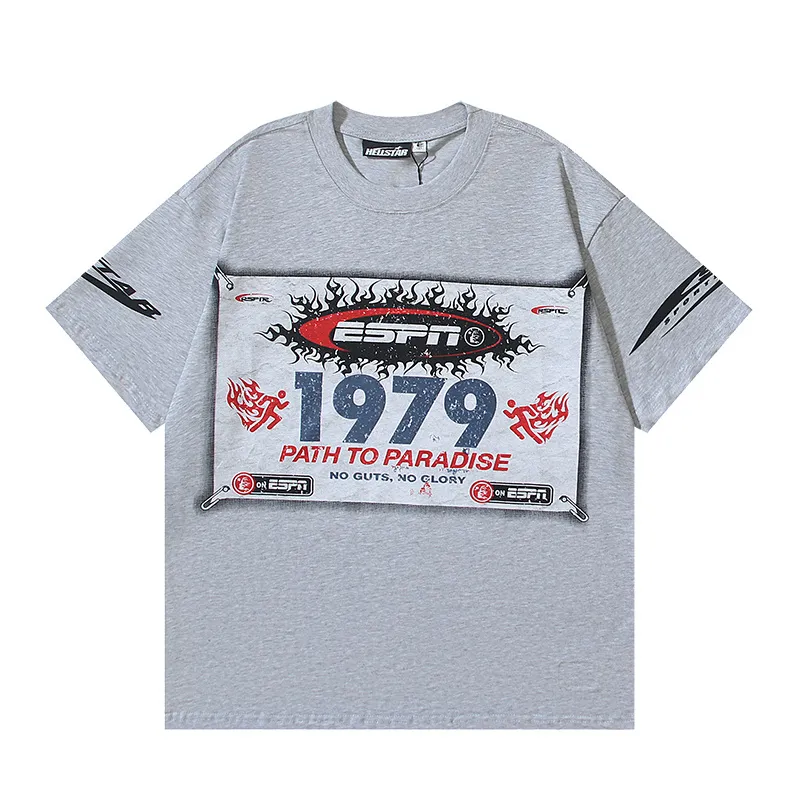 P116 Real shot of Hellstar Hellstar high street pure cotton loose short-sleeved T-shirt Fabric: 240g 32 count fine cotton double yarn pure cotton Color: Gray Size: S M L XL