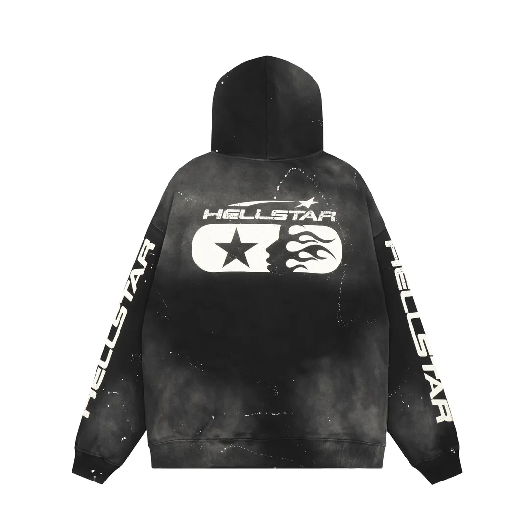 P240 HELLSTAR STUDIOS ZIP HOODIE old splash ink spray maliu splash ink heavy industry hoodie sweatshirt cardigan jacket new hot beauty trend Hellstar! Standard beauty and trendy workmanship, original customization (fabric, pattern, printing, hang tag, main mark, etc.), exaggerated style, explosive style, dare to break through tradition, bring adventurous new fashion experience!   YoungBoy, the most popular rapper in the youth circle, has shot a lot of models for him, and celebrities such as Dababy and Swae Lee frequently get dressed!  color: black Size: S, M, L, XL