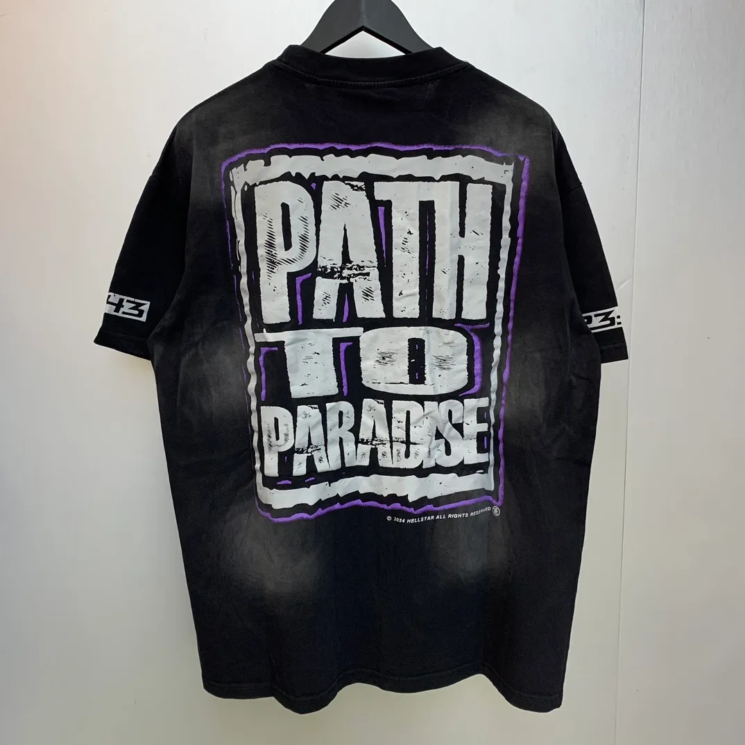 P134 Hellstar Halloween Jesus Path 2 Paradise High-quality short-sleeved T-shirt, the new hot beauty trend Hellstar!  Standard beauty and trendy workmanship, original customization (fabric, pattern, printing, hang tag, main mark, etc.), exaggerated style, explosive style, dare to break through tradition, bring adventurous new fashion experience!   YoungBoy, the most popular rapper in the youth circle, has shot a lot of models for him, and celebrities such as Dababy and Swae Lee frequently get dressed!  color: black Size: S, M, L, XL