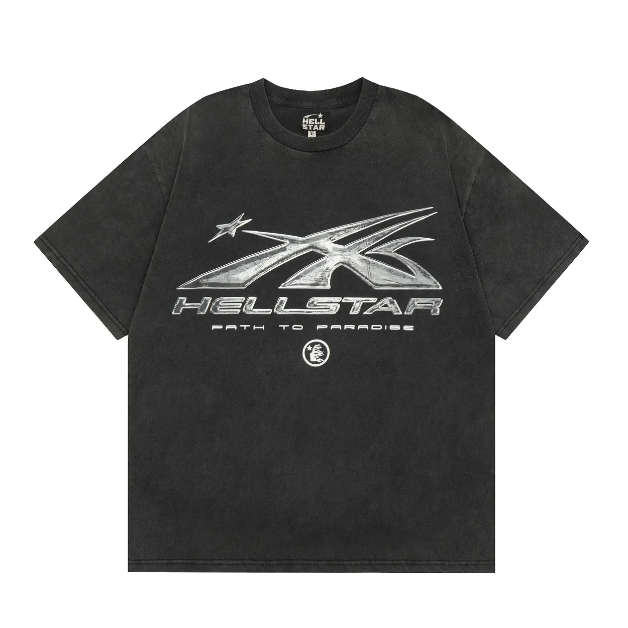 P134 Hellstar T-Shirt Short-sleeved T-shirt The new hot trendy Hellstar!  Standard beauty and trendy workmanship, original customization (fabric, pattern, printing, hang tag, main mark, etc.), exaggerated style, explosive style, dare to break through tradition, bring adventurous new fashion experience!  YoungBoy, the most popular rapper in the youth circle, has shot a lot of models for him, and celebrities such as Dababy and Swae Lee frequently get dressed!  color: Vintage Black (washed black) size: S, M, L, XL