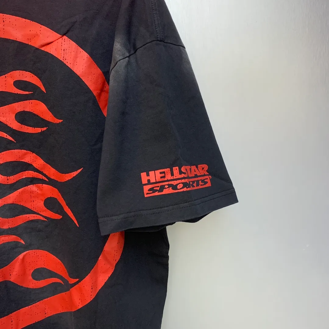 P134 Hellstar Beat Us! T-Shirt Custom Cut and sew garment manufactured in Los Angeles. Dyed and potassium sprayed with jumbo screen print. Fits slightly oversized. Gentle wash tumble dry. Dry clean preferred Newly popular Hellstar short-sleeved T-shirt!   Standard beauty and trendy workmanship, original customization (fabric, pattern, printing, hang tag, main mark, etc.), exaggerated style, explosive style, dare to break through tradition, bring adventurous new fashion experience!  YoungBoy, the most popular rapper in the youth circle, has shot a lot of models for him, and celebrities such as Dababy and Swae Lee frequently get dressed!  color: Vintage Black (washed black)
