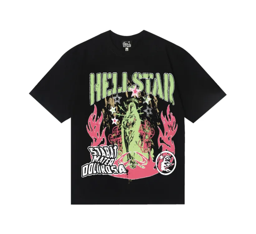 6785# P116 Hellstar American fashion high street pure cotton loose short-sleeved T-shirt Color: Black Gray Size: S M L XL