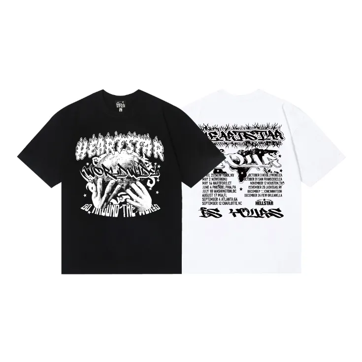 6844# P116 Hellstar American fashion high street pure cotton loose short-sleeved T-shirt Color: White Black Size: S M L XL