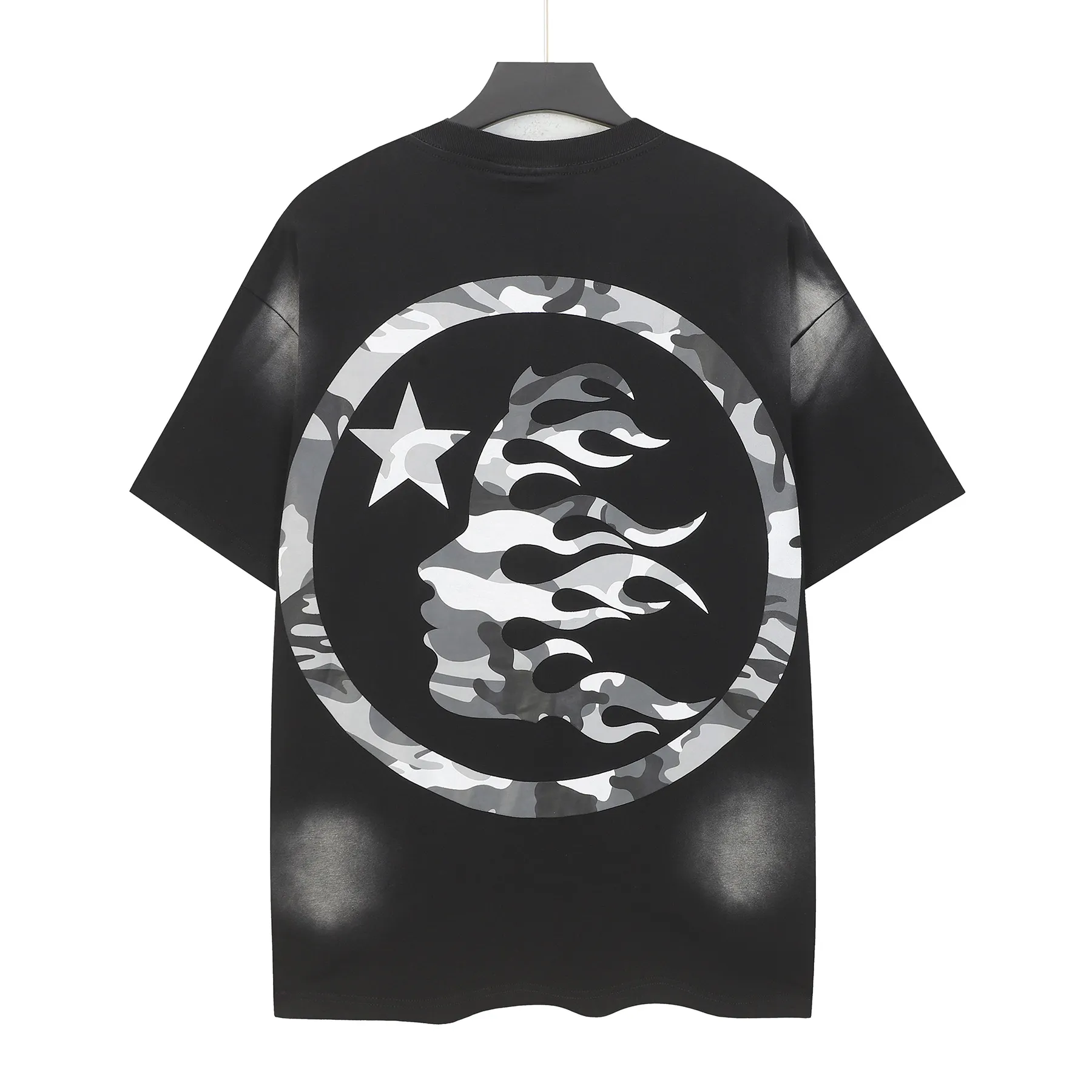 P124 Hellstar Hellstar Cross-border European and American style street fashion brand pure cotton T-shirt Fabric (fabric): 32 counts 250g washed combed double yarn pure cotton Size (size): S-M- L- X L Color (colour): Washed black (spray Ma Liu)
