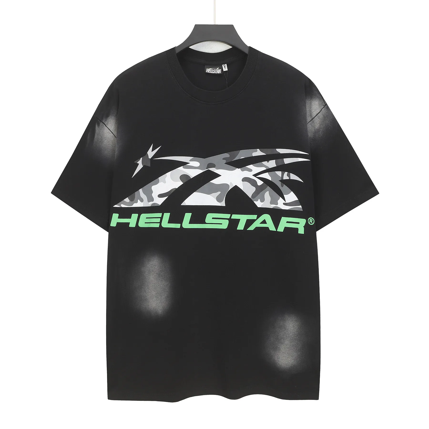 P124 Hellstar Hellstar Cross-border European and American style street fashion brand pure cotton T-shirt Fabric (fabric): 32 counts 250g washed combed double yarn pure cotton Size (size): S-M- L- X L Color (colour): Washed black (spray Ma Liu)