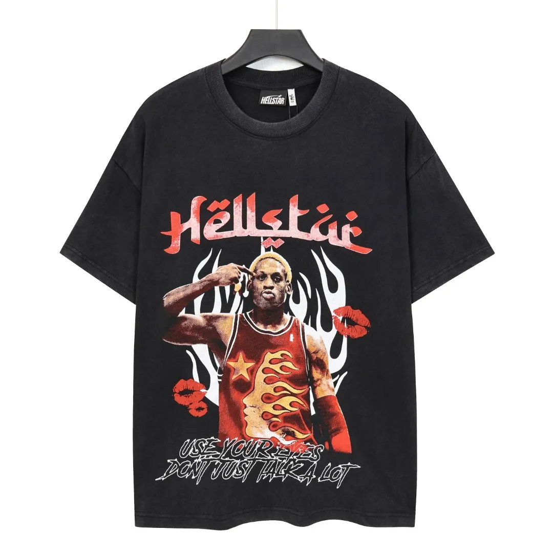P124 Real-stock high-definition Hellstar Cross-border European and American style street brand pure cotton T-shirt Fabric (fabric): 32 pieces of 250g washed combed double yarn pure cotton Size (size): S-M- L- X L Color (colour): Washed black 👉