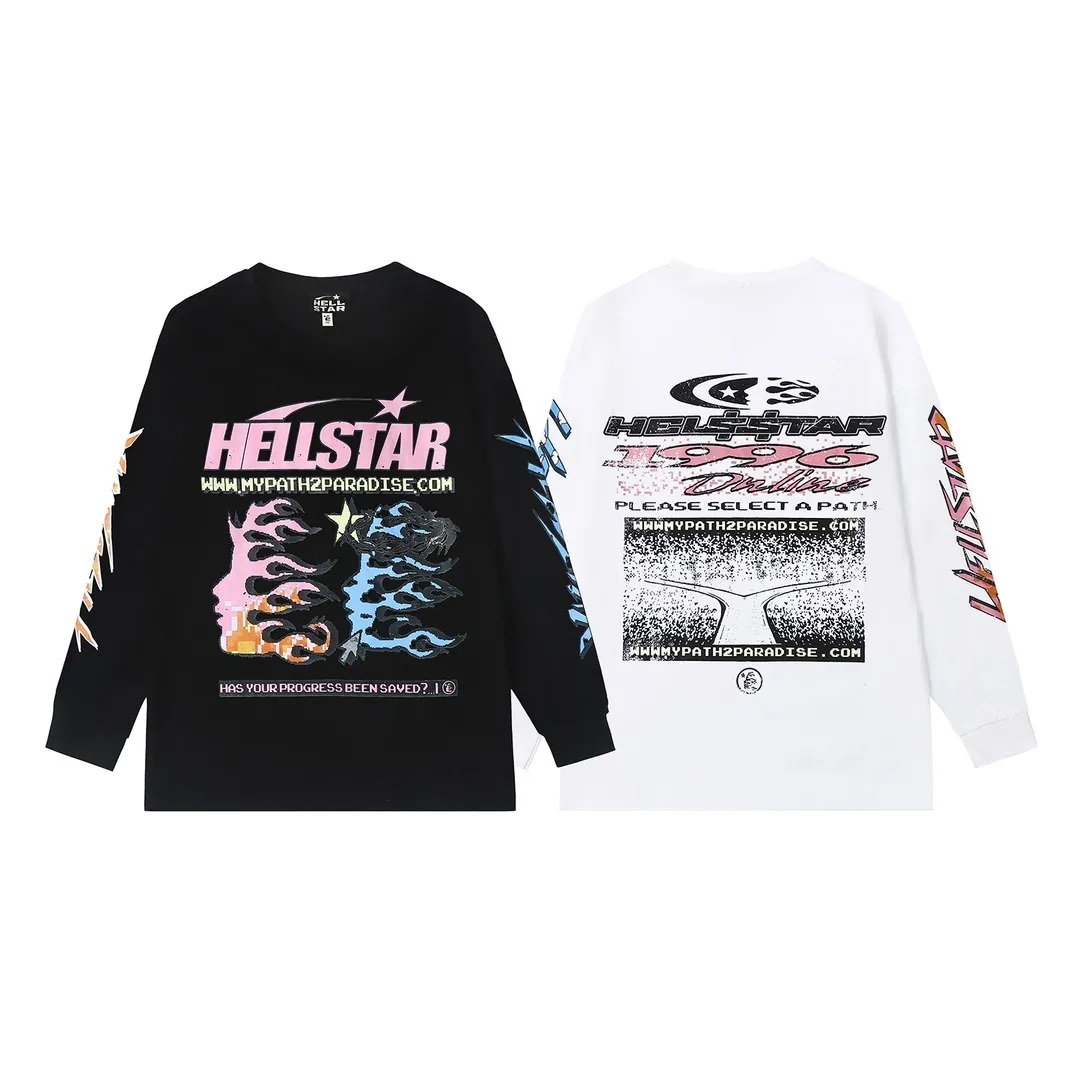 5509# P136 Hellstar Hellstar letter print lightning high street men and women hip-hop loose long-sleeved T-shirt Color: White Black Size: S M L XL