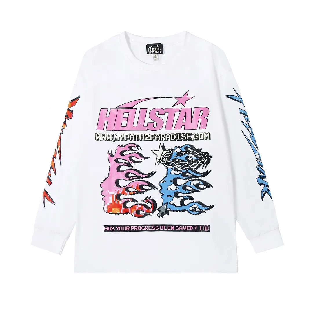 5509# P136 Hellstar Hellstar letter print lightning high street men and women hip-hop loose long-sleeved T-shirt Color: White Black Size: S M L XL