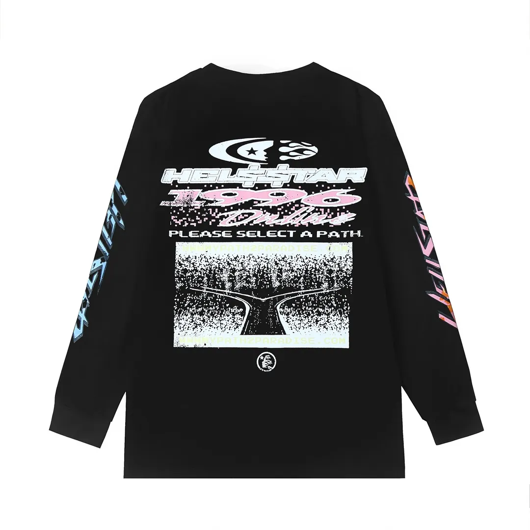 5509# P136 Hellstar Hellstar letter print lightning high street men and women hip-hop loose long-sleeved T-shirt Color: White Black Size: S M L XL