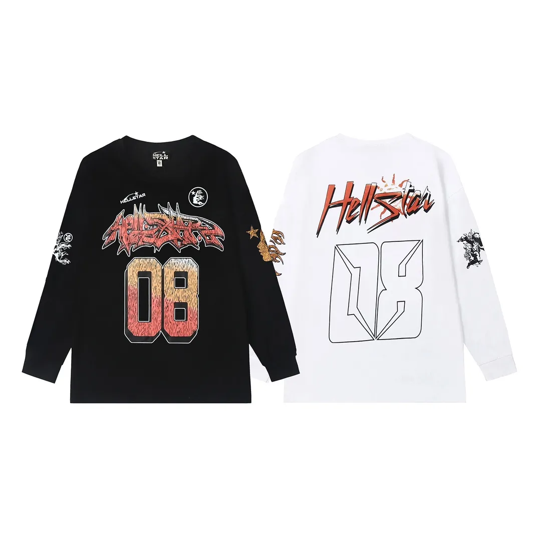 5506# P136 Hellstar Hellstar letter print lightning high street men and women hip-hop loose long-sleeved T-shirt Color: White Black Size: S M L XL