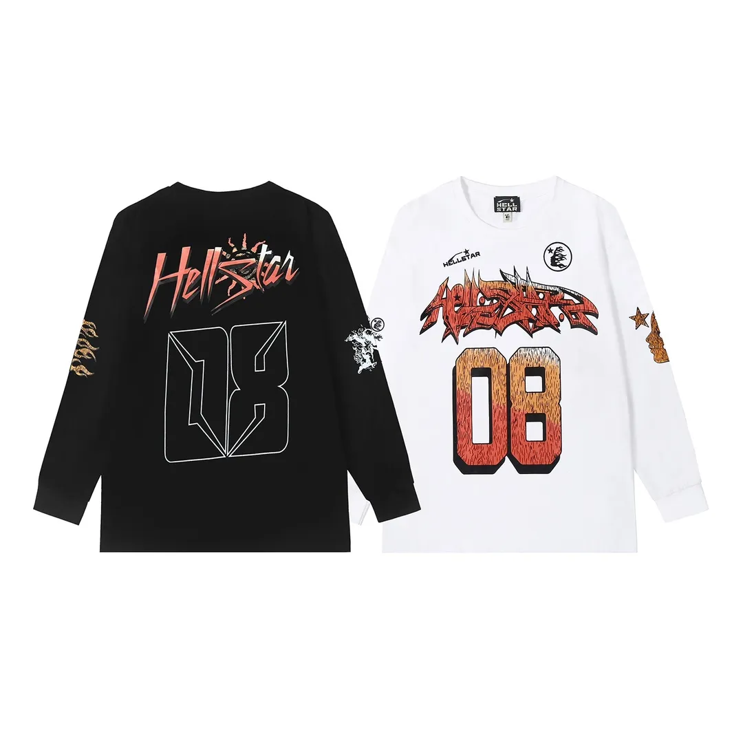 5506# P136 Hellstar Hellstar letter print lightning high street men and women hip-hop loose long-sleeved T-shirt Color: White Black Size: S M L XL
