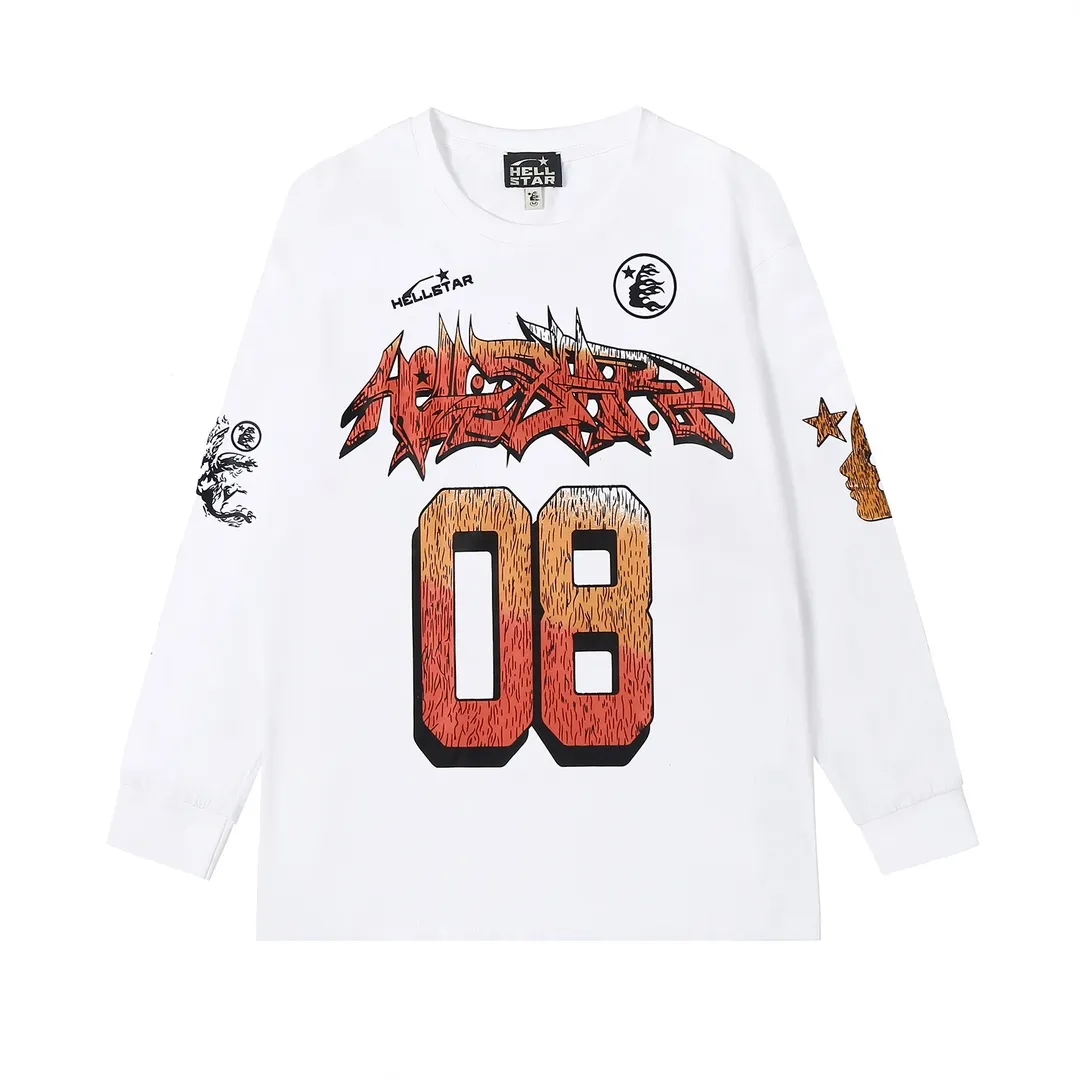 5506# P136 Hellstar Hellstar letter print lightning high street men and women hip-hop loose long-sleeved T-shirt Color: White Black Size: S M L XL