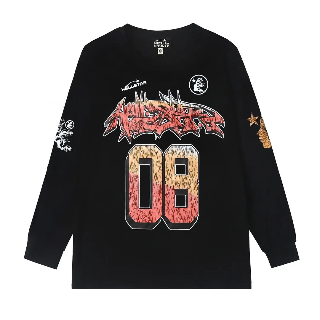 5506# P136 Hellstar Hellstar letter print lightning high street men and women hip-hop loose long-sleeved T-shirt Color: White Black Size: S M L XL
