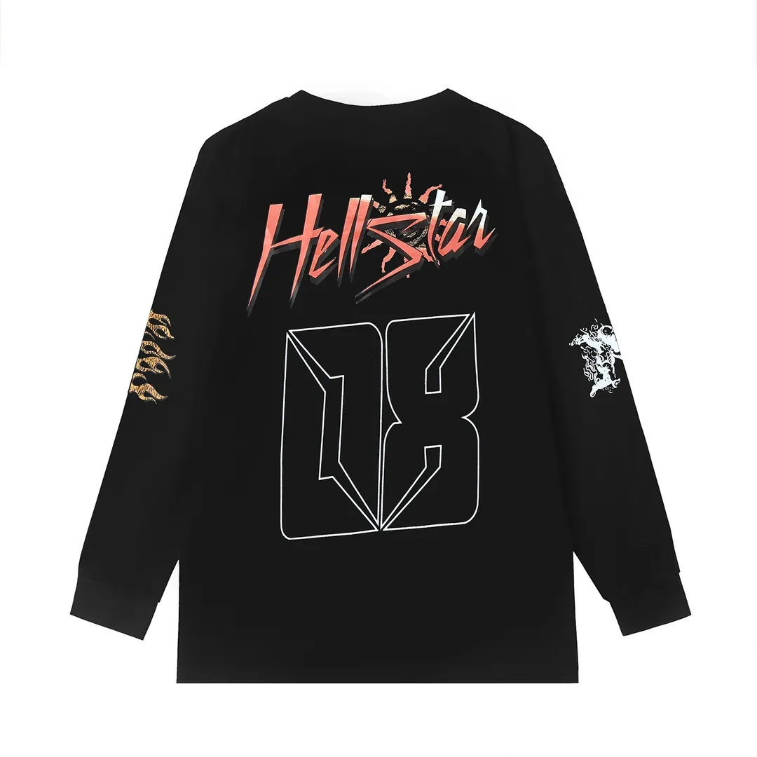 5506# P136 Hellstar Hellstar letter print lightning high street men and women hip-hop loose long-sleeved T-shirt Color: White Black Size: S M L XL