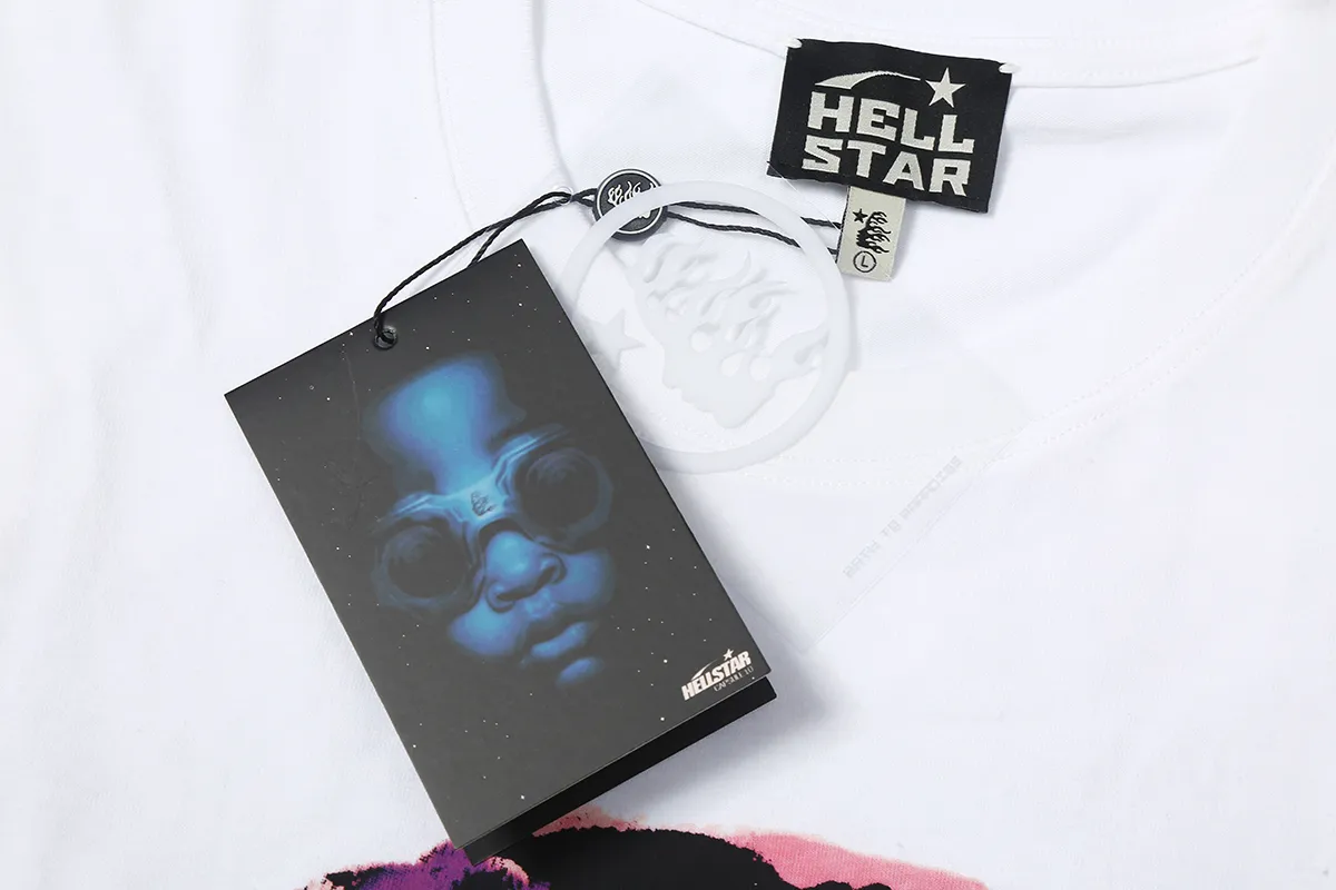 6611# P116 Hellstar Rodman vintage short-sleeved American street retro hip-hop oversize printed T-shirt Color: White Size: S M L XL