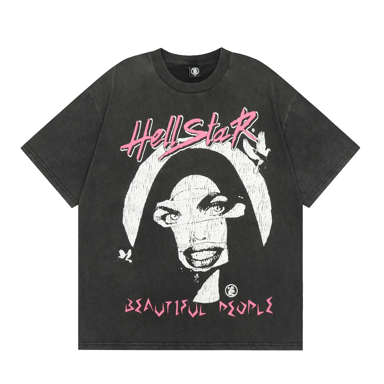 P126 Hellstar Studios Vintage Beautiful People Band Tee Hellstar washed and distressed short-sleeved T-shirt The new hot beauty trend Hellstar!  Standard beauty and trendy workmanship, original customization (fabric, pattern, printing, hang tag, main mark, etc.), exaggerated style, explosive style, dare to break through tradition, bring adventurous new fashion experience!  YoungBoy, the most popular rapper in the youth circle, has shot a lot of models for him, and celebrities such as Dababy and Swae Lee frequently get dressed!  color: Vintage Black (washed black) size: S, M, L, XL