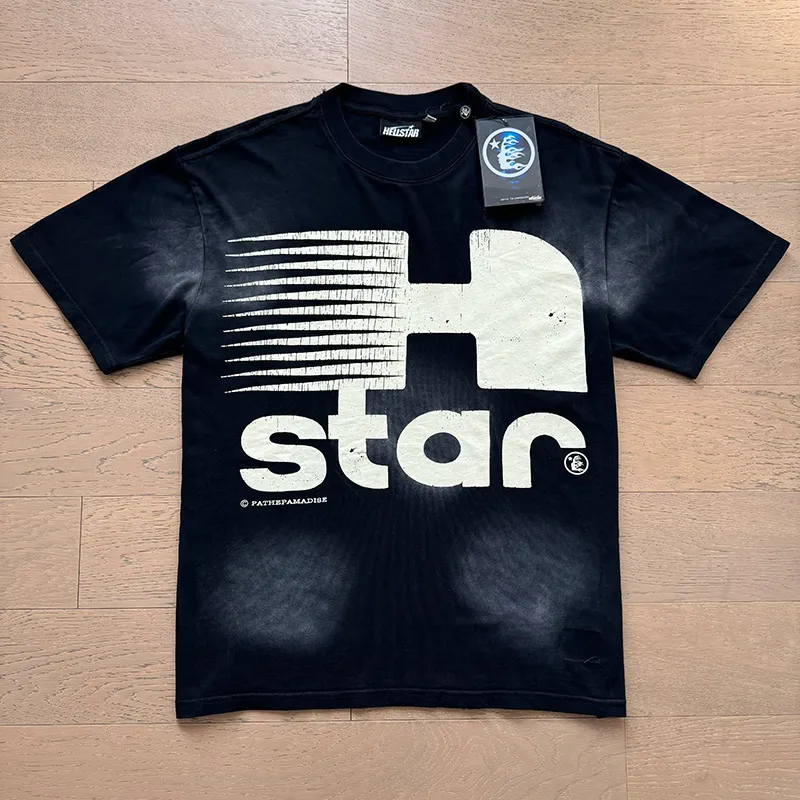 P126 Washed Black Real Shot Hellstar Hellstar Washed Retro Fashion Printed Short-Sleeved T-shirt Fabric: 250g 32 count fine cotton double yarn pure cotton Color: Washed Black Size: S M L XL