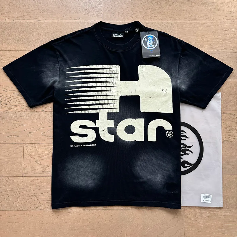 P126 Washed Black Real Shot Hellstar Hellstar Washed Retro Fashion Printed Short-Sleeved T-shirt Fabric: 250g 32 count fine cotton double yarn pure cotton Color: Washed Black Size: S M L XL